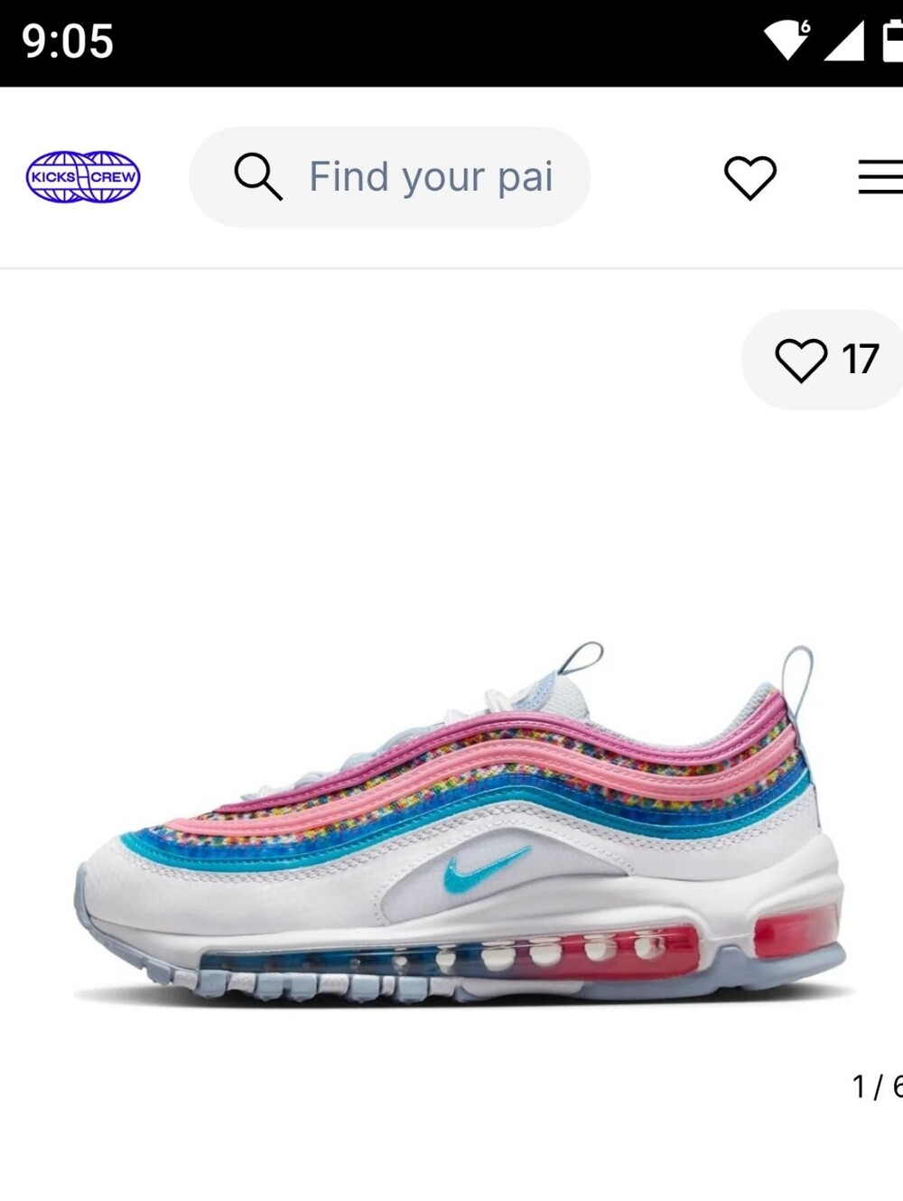 Nike Air Max 97 SE Bright Colors Big Girls Size 6.5 Youth